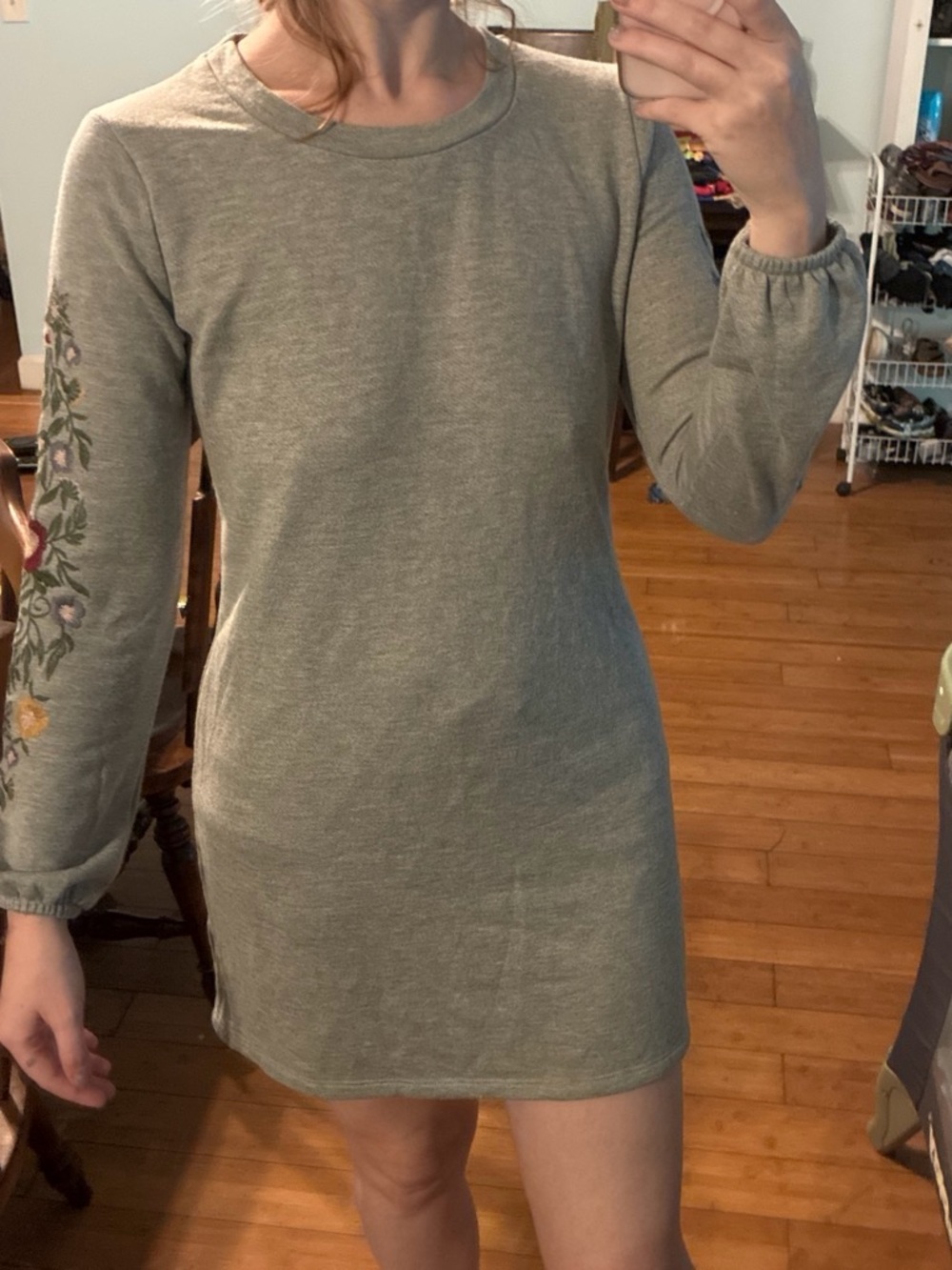 Francesca's Collections grey with Embroidered Sleeve Midi Dress
